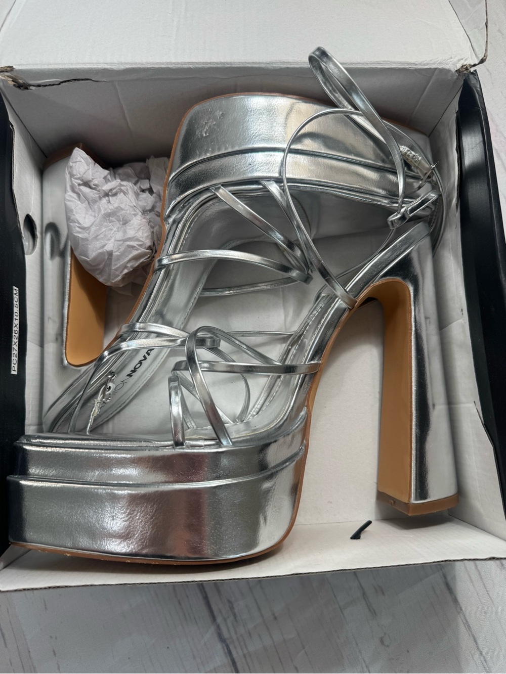 Fashion Nova Metallic Silver Platform Strappy Heels size 11 - Picture 8 of 8
